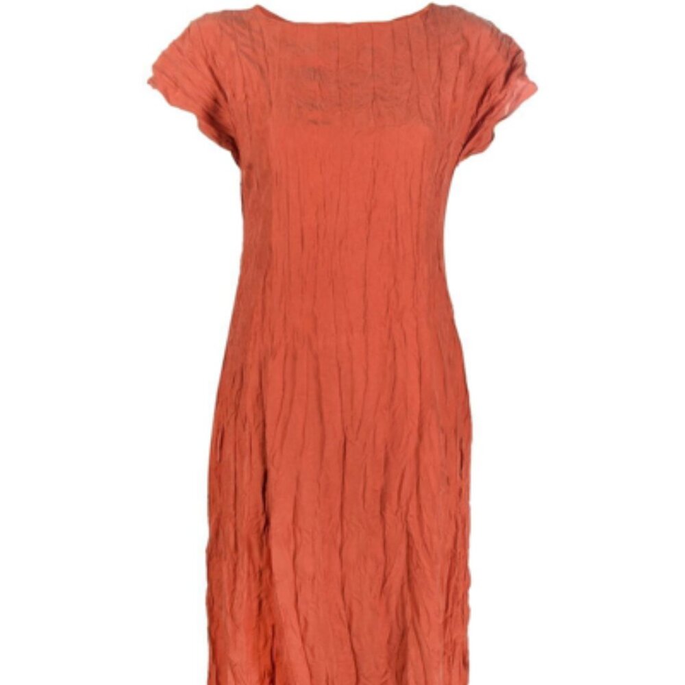 TOTEME CRINKLED SILK CAP SLEEVE MIDI DRESS, 💯 Silk
